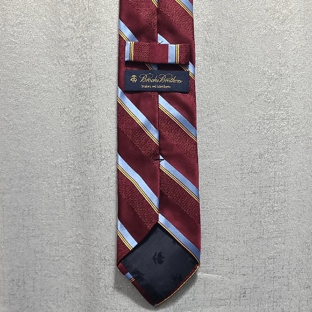 Brooks‎ Brothers Burgundy Tie with Blue and Gold Stripes